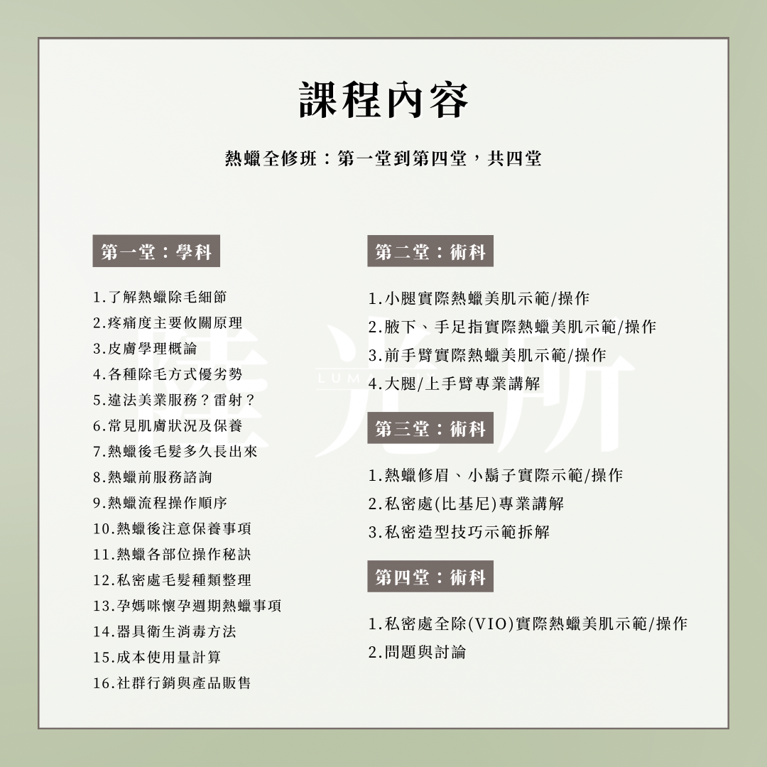 熱蠟職人全修課程內容